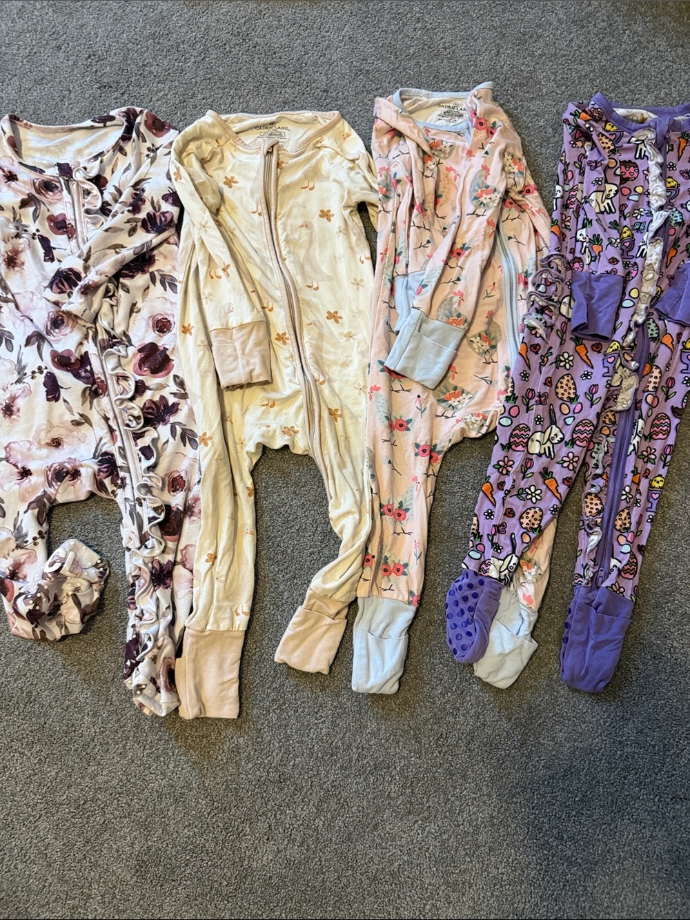 Set of 4 Spring Print Caden Lane Convertible Bamboo Zip Rompers- 6-12 months